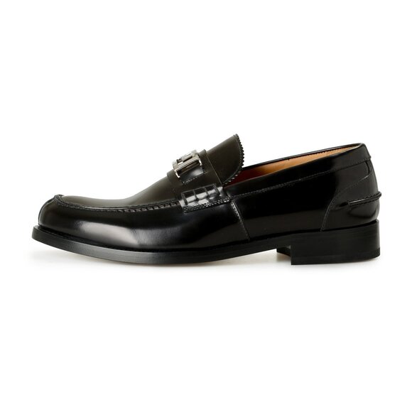 Versace Men\'s Silver Logo Black 100% Leather Slip On Loafers Shoes US 7 IT 40 main image 8
